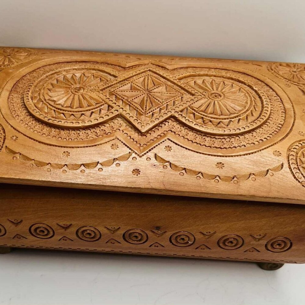 Vintage Hand Carved Wooden Box Eastern Europe Folk Art